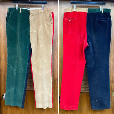 Vintage 1970’s w39 Color Block Mod Corduroy Krazy Pants Trousers, 70’s Vintage Clothing 