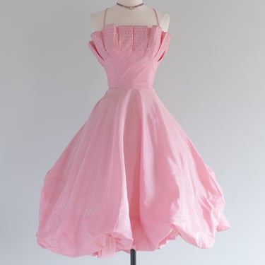 Vintage 1950's Bubble Gum Pink Taffeta Party Dress / Waist 26"