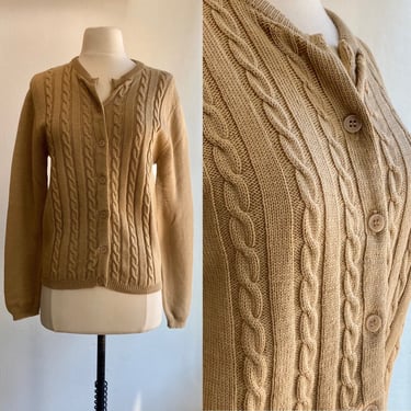 Cute 50's 60's Vintage Preppy CABLED WOOL Knit CARDIGAN / S 