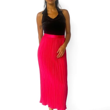 1980s Fuchsia Pleated Midi Skirt with Lettuce Hem, sz. S