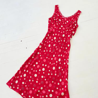 1990s Rayon Crepe Red Polka Dot Dress 