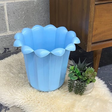 Vintage Fesco Wastebasket Retro 1960s Mid Century Modern + Light Blue + Plastic + Tulip Flower Shape + Trashcan + MCM Decor and Storage 