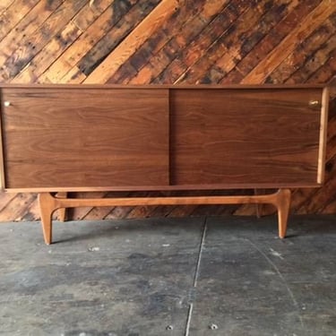 Custom Mid Century Style Walnut Credenza with Sculpted Base 