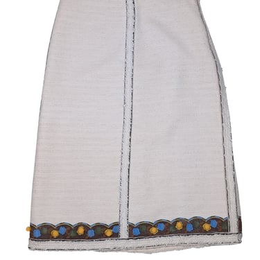 Tory Burch - Cream Boucle Embroidered Print Trim Hem Skirt Sz 10
