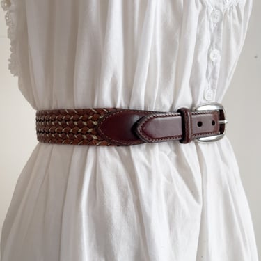 brown leather belt 90s plus size vintage Brighton woven belt 
