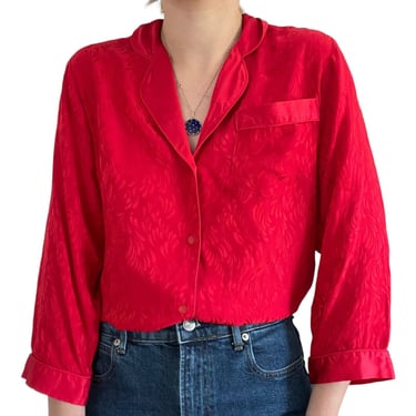 Vintage Womens Nordstrom Red 100% Silk Floral Romantic Feminine Blouse Sz M 