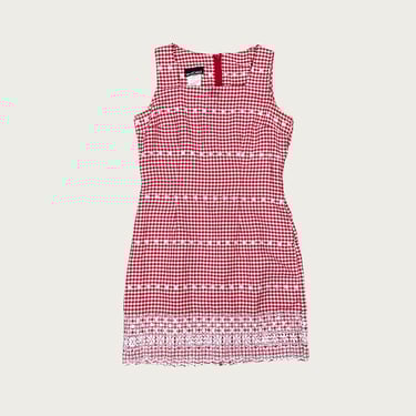 (M) Red Gingham Embroidered Mini Dress