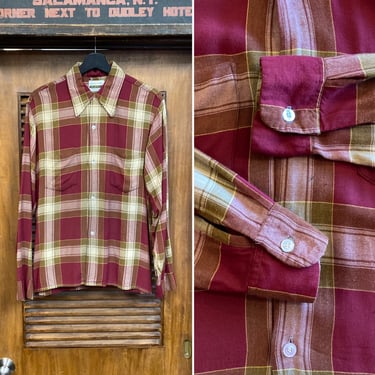 Vintage 1960’s “Chevella” Style Rayon Plaid Mod Rockabilly Shirt, 60’s Vintage Clothing 