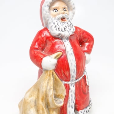 Vintage German Hand Painted Ceramic Santa Claus with Christmas Bag, Goebel 1975 W. Germany 