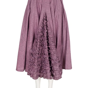 Chantal Thomass 1983 S/S Vintage Mauve Cotton Ruffle Flared Midi Skirt Sz XXS 