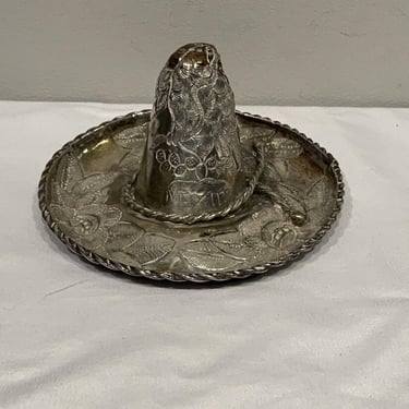 XL Vintage Mexico sterling silver sombrero souvenir Trinket Dish Eagle Snake, Mexican decor, Mexican trinket and home decor, Spanish decor 