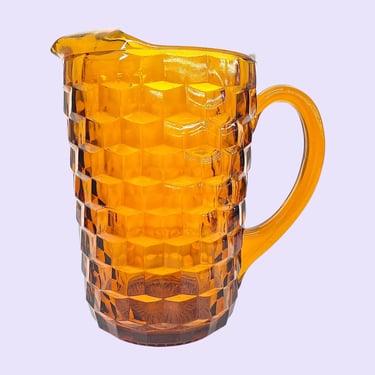 Vintage Indiana Glass Pitcher Retro 1960s Mid Century Modern + Amber + Georgian Pattern + Faceted + MCM Kitchen + Drinking + Serving Drinks 