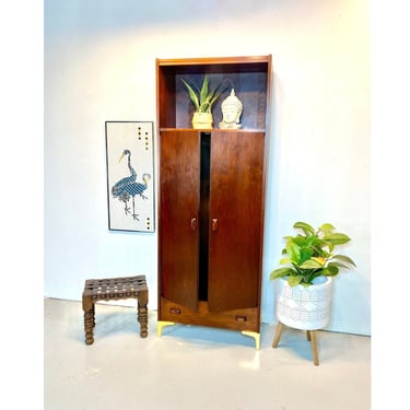 Danish Modern Horner Walnut Wardrobe Cabinet, Mid Century Shelf, MCM Cabinet, Mid Century Storage 