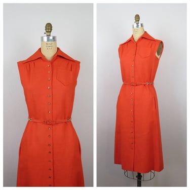 Vintage 1970s dress linen midi Shannon Rodgers Jerry Silverman dagger collar designer vintage 