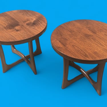 Mid Century Modern Walnut Jacks Side Tables in Manner of Adrian Pearsall 