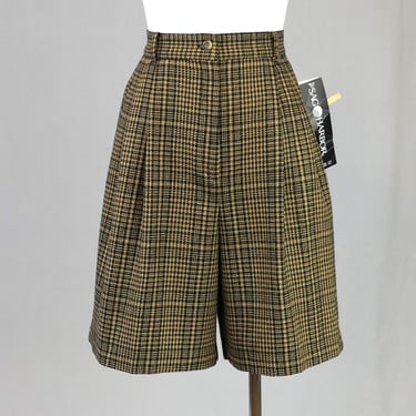 90s NWT Pleated Shorts - 28" to 30" waist - Black Tan Houndstooth - Wool Blend - High Rise - Deadstock Vintage 1990s - Sag Harbor - M 