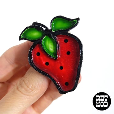 Sassy Vintage 70s Strawberry Brooch in Brutalist Style 