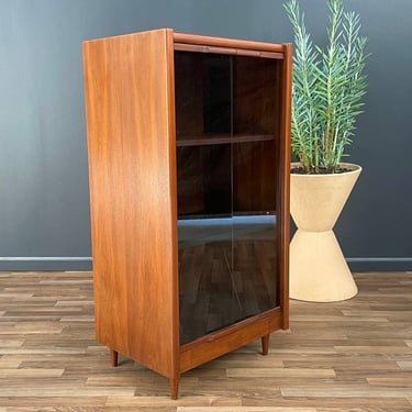 Mid-Century Modern Walnut & Smoke Glass Cabinet 