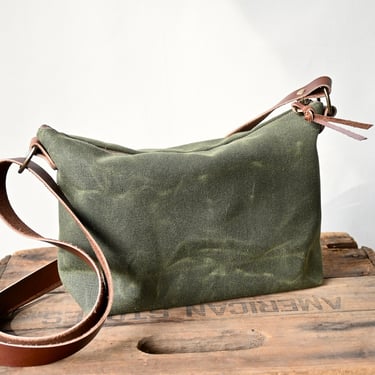 Olive Waxed Canvas and Leather Festival Bag