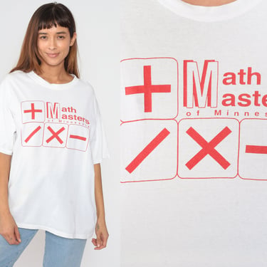 Math Masters Shirt 90s Minnesota T-Shirt Mathematics Challenge Competition Graphic Tee Elementary School TShirt White Vintage 1990s Large L 