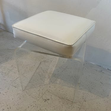 Waterfall Lucite Swivel Stool | midcentury vintage vanity seat with white upholstered cushion 