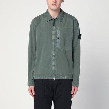 Stone Island Moss Green Zip-Up Shirt Men