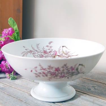 Vintage floral compote / porcelain footed bowl / transferware compote / floral pedestal bowl / shabby chic decor / cottagecore decor 