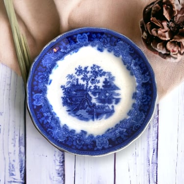 Antique Flow Blue Dinner Plate Shanghai Marked W & E Corn Co England 