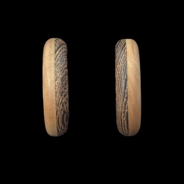 1980s Two Tone Hoop Clip-On Statement Earrings | 80s Vintage Wood Adjustable Screw Back Earrings 