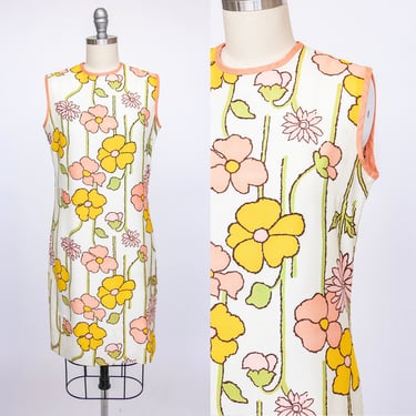 1960s Dress Cotton Floral Sleeveless Shift XS 