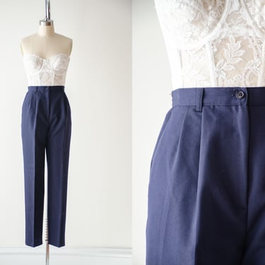 high waisted pants | 80s 90s vintage Sag Harbor navy blue dark academia pleated straight leg trousers 