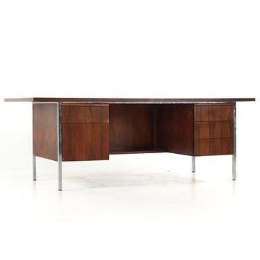 Florence Knoll Style Mid Century Rosewood and Chrome Executive Desk - mcm 