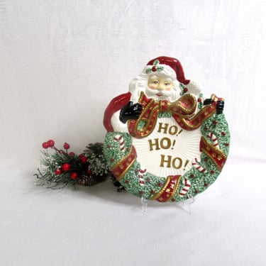 Fitz & Floyd Essentials Santa with Wreath Ho Ho Ho Canape Plate or Wall Hangings 