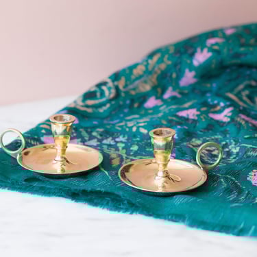 Pair of Brass Chamberstick Candle Holders - Vintage Candle Holder - Vintage Holiday Home Decor - Mix and Match Brass Candlesticks 