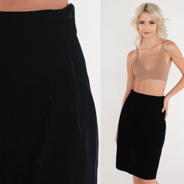 Black Velvet Skirt 90s Pencil Skirt Simple High Waisted Mini Skirt Goth Party Retro Boho Chic Gothic Basic Plain Minimalist Vintage 1990s XS 