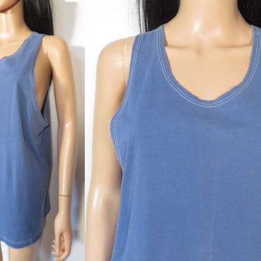 Vintage 90s Periwinkle All Cotton Muscle Tank Top Size M 