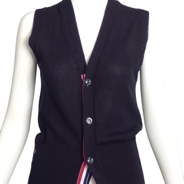 THOM BROWNE- NWT Navy Ribbed Cardigan Vest, Size 6