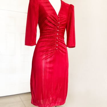70's Red Vintage Disco Ossie Clark style DRESS, 1970's Sexy Fitted Dress, Rich Hippie Studio 54 