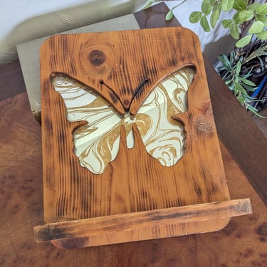 Vintage Hand Crafted Wooden Butterfly Gold Mirror Wall Shelf 