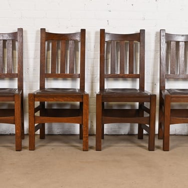 Stickley Brothers Antique Mission Oak Arts &#038; Crafts Dining Chairs, Set of Four