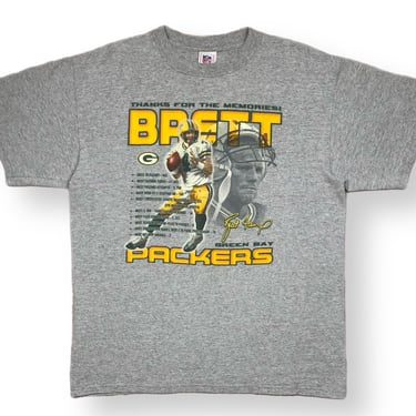 Vintage 90s/Y2K Brett Favre Green Bay Packers “Thanks For The Memories” NFL Players Graphic T-Shirt Size Large 