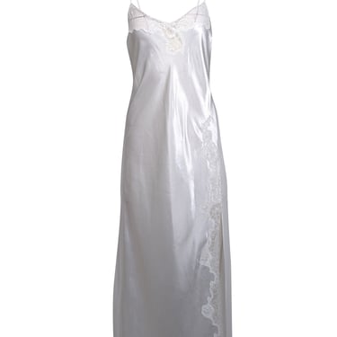 Oscar de la Renta - White Sleeveless Lace Applique Slip Dress Sz M