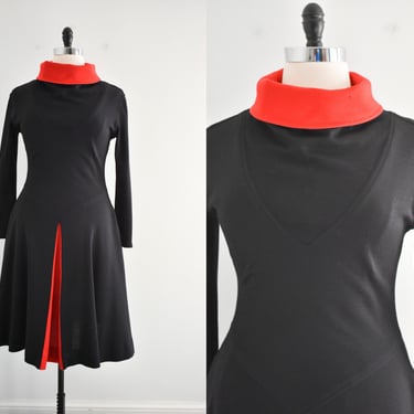 1980s Geoffrey Beene Red and Black Wool Dress 