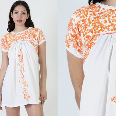 Authentic Mexican Dress Will All Orange Hand Embroidery From Oaxaca 
