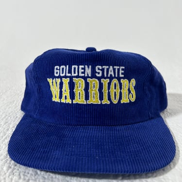 Vintage Golden State Warriors Text Logo Blue Corduroy Snapback Hat