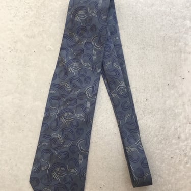 Vintage Valentino silk necktie greys blues geometric print Made in Italy Size 56” 