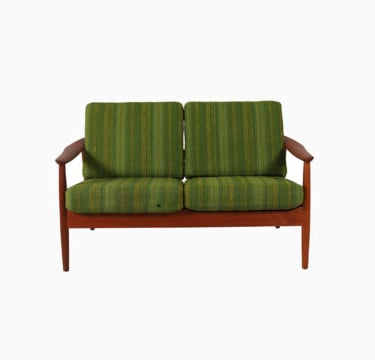Danish Modern Two Seat Settee with Green Wool Upholstery