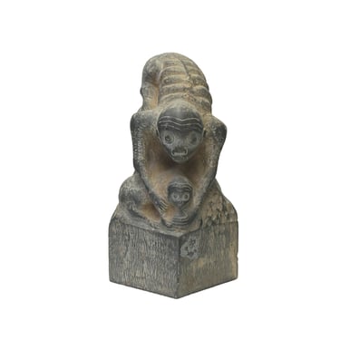 Rustic Gary Color Stone Carved Monkey Holding Monkey Accent Figure ws4225E 