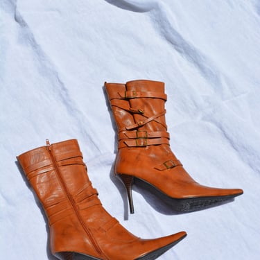 Vintage Y2K boots / vintage heeled boots / vintage leather boots / vintage pointed toe boots / vintage pointed y2k boots / vintage boot / 9 
