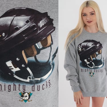 Mighty Ducks Sweatshirt 90s NHL Sweatshirt Anaheim Shirt Hockey Graphic Shirt California Sports Crewneck Grey Vintage 1990s Extra Large xl 